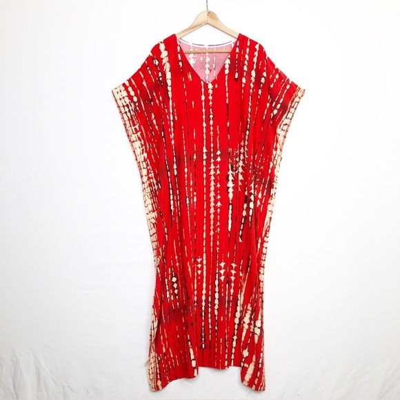 Kaften red/tan bohemian Kaften lounge dress - Picture 1 of 7